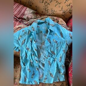 blue parrot button up for your little guy!